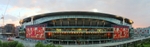Wide angle composite of the Emirates Stadium at dusk, Holloway, London, England (© Ed g2s, CC BY-SA 3.0)