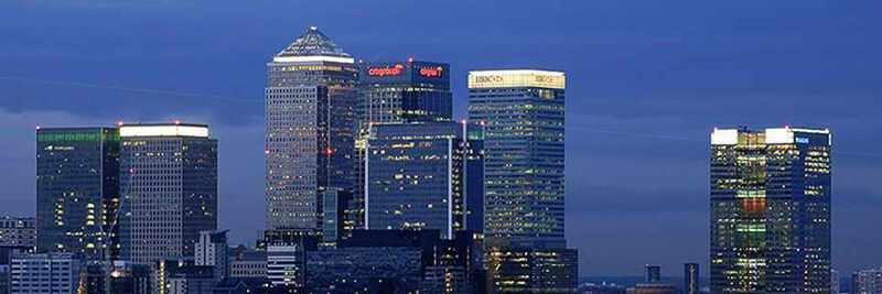 The skyline of Canary Wharf in East London