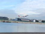 A BA flight taking off at London City Airport