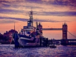 HMS Belfast and Tower Bridge at sunset