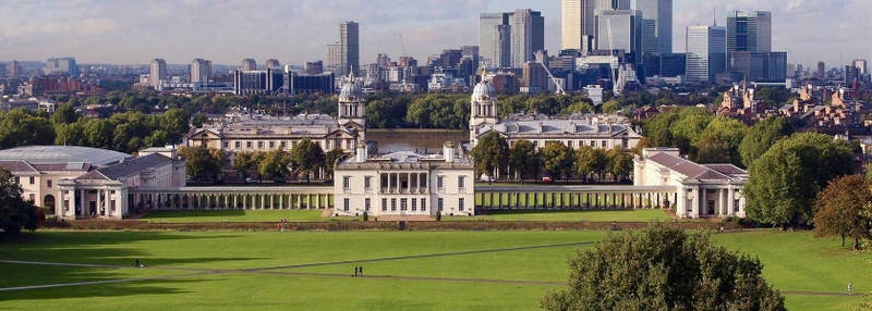 A panorama of the view of London from the Royal Observatory in Greenwich Park