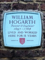 Blue plaque erected by the County of Middlesex at Hogarth House, Hogarth Lane, Great West Road, Chiswick (© Spudgun67, CC BY-SA 4.0)