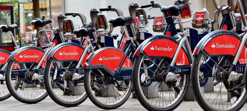 A Santander Cycle Hire Scheme docking station in London