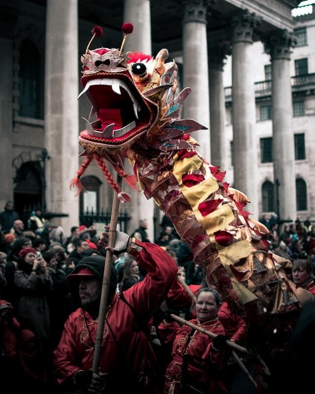 Red dragon in Chinatown, London during the Chinese New Year