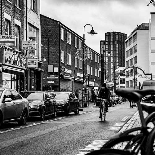 A cyclist on a London street