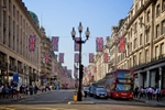 Looking north along Regent Street in April 2011, with Union Flags hung to celebrate the wedding of the Duke and Duchess of Cambridge (© aurélien, CC BY-SA 2.0)