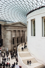 The entrance hall of the British Museum in London with its unique architecture